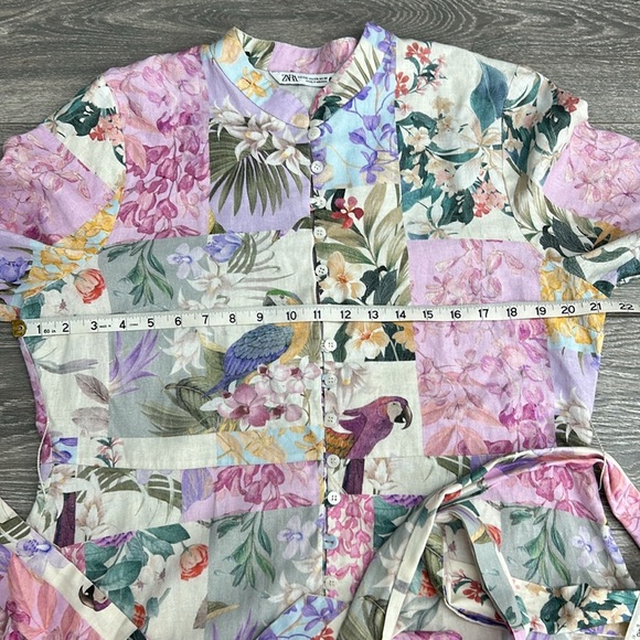 Zara 2725/119/330 floral patchwork linen blogger favorite shirt dress size XXL - Picture 6 of 10